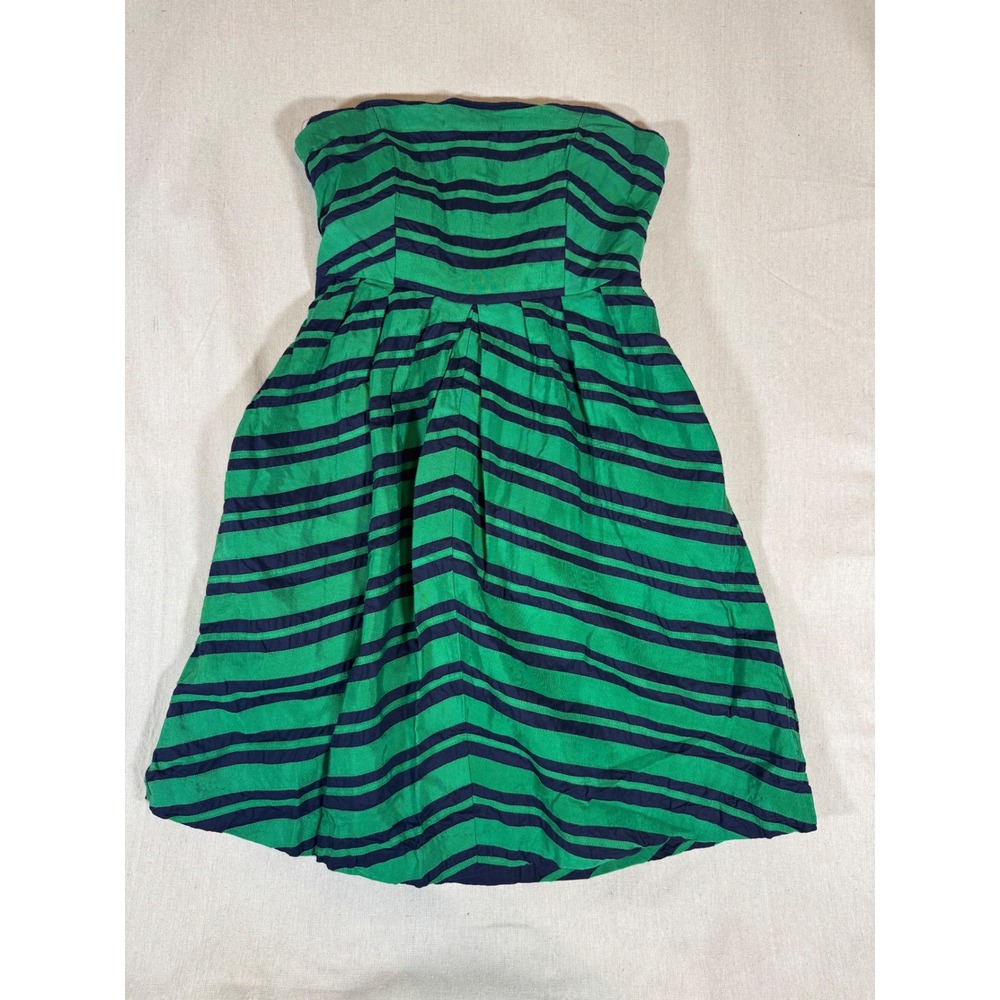 Moulinette Soeurs Anthropologie Striped Strapless Fit Flare Dress Green Navy 6